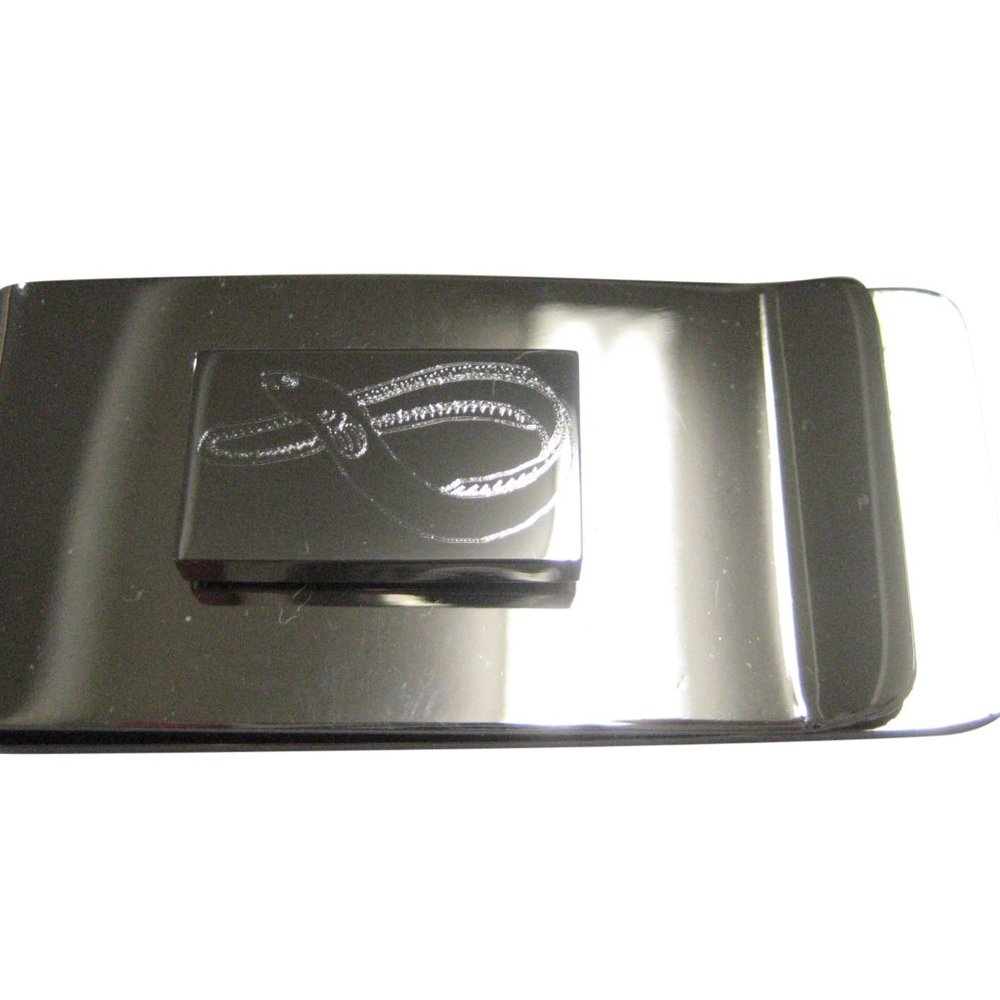 Silver Toned Rectangular Etched Eel Fish Money Cl… - image 1